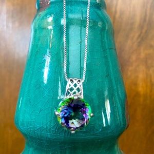 NWOT MULTICOLOR QUARTZ STERLING SOLITAIRE NECKLACE